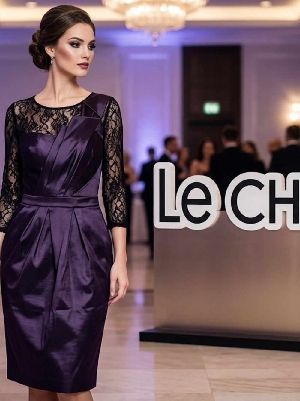 Lace Sleeve Midi Dress in Purple New